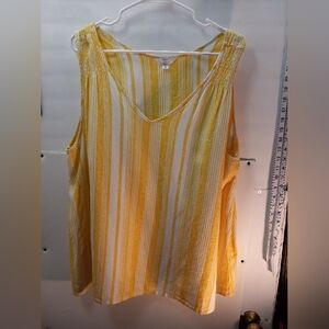 Time and Tru 54% Linen Yellow White XXXL (22) V-neck Soft Lounging Tank Top